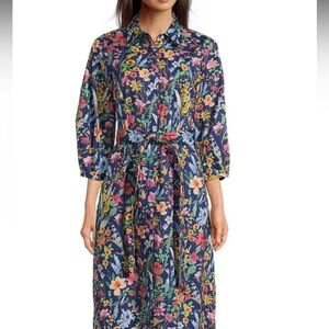 NWT J.McLaughlin Davida Floral Shirt Dress Navy Belted Midi NWT L